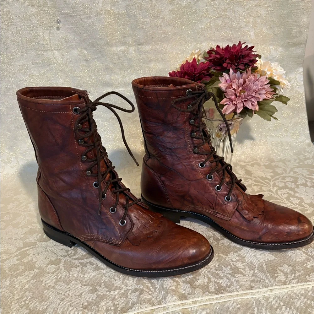 Justin Boots Dark Brown Leather Lace-Up Boots